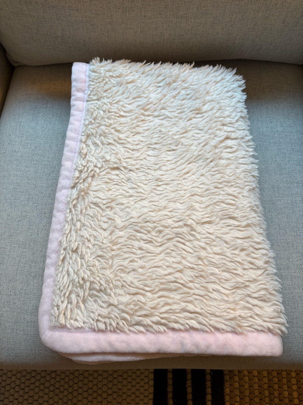Pottery Barn Kids Pink & Cream Faux Shearling Throw Blanket